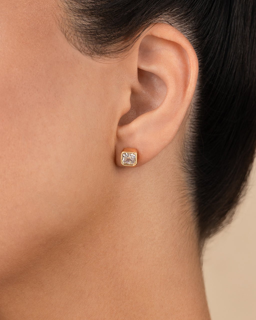 Sterling Silver Asscher Cut Bezel Set Stud Earrings