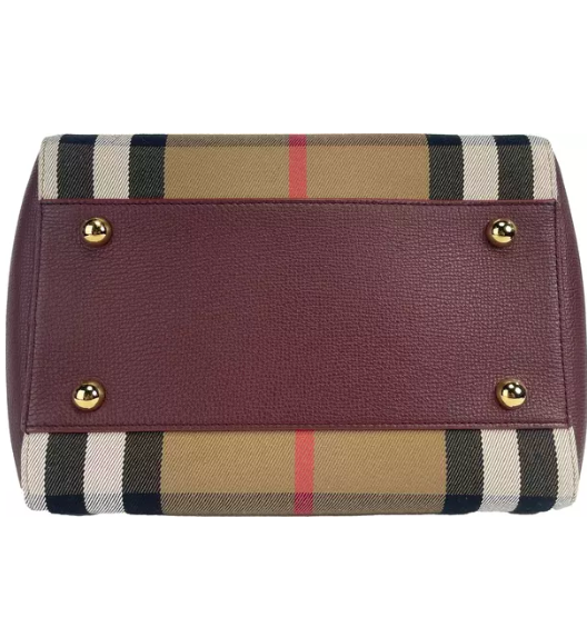 Small Canterby Mahogany Leather Check Canvas Tote Bag Purse