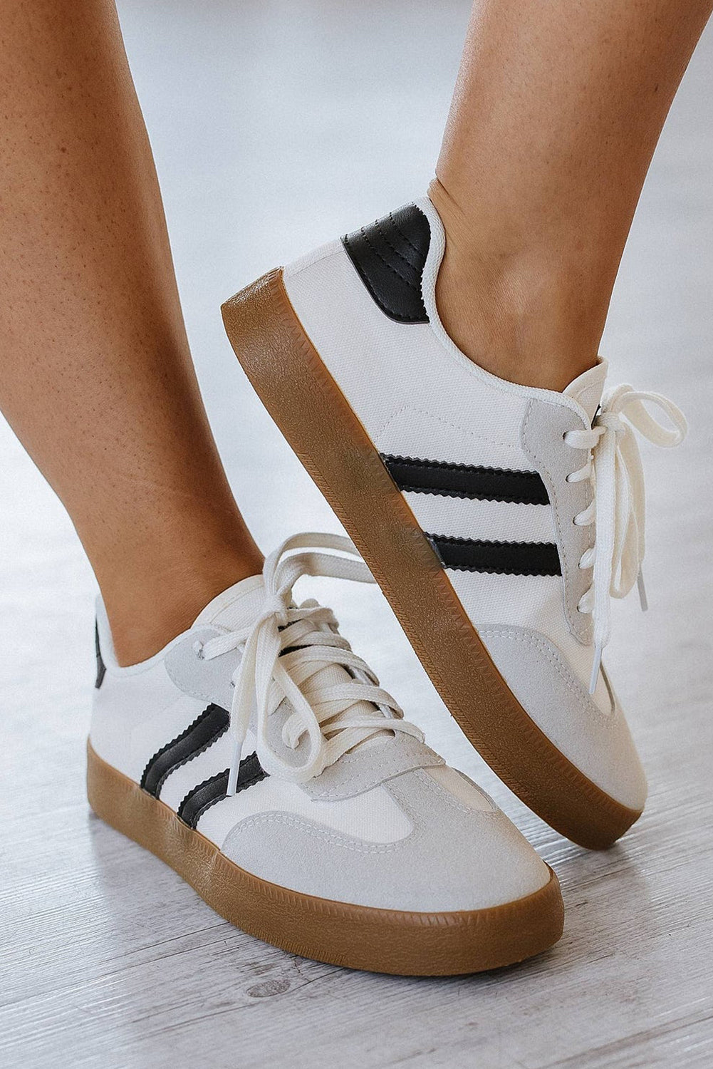 White Striped Lace Up Flat Sneakers – GLITZ