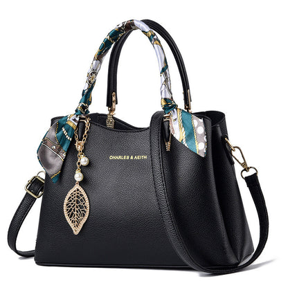 Women's Shoulder Bag With Leaf Pendant Fashion Silk Scarf Handbag (See size chart where applicable)