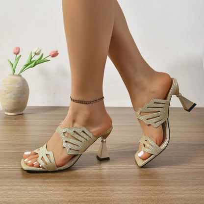 Open Toe Flare Heels Sandals