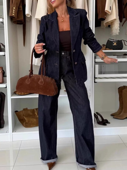 Single-Breasted Blazer and Jeans Denim Set