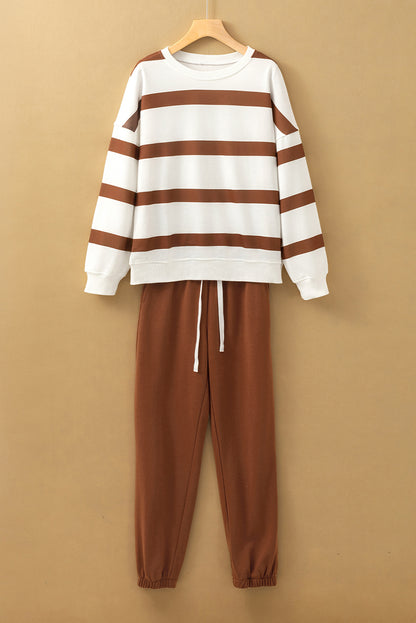Red Striped Drop Shoulder Pullover and Joggers Set