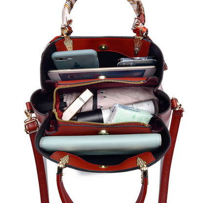 Women's Shoulder Bag With Leaf Pendant Fashion Silk Scarf Handbag (See size chart where applicable)