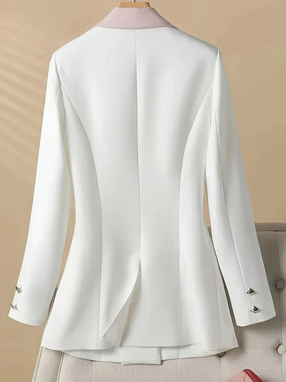Double-Breasted Contrast Trim Blazer