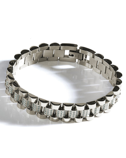 CZ Accent Watch Band Chain Bracelet