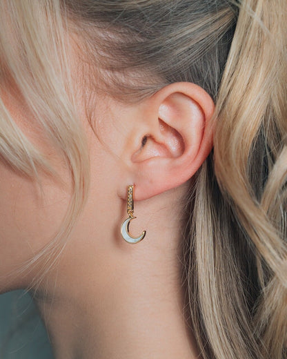 Valeria CZ & Moonstone Crescent Drop Stud Earrings