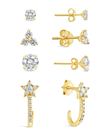 Sterling Silver 4pc Everyday CZ Earring Set