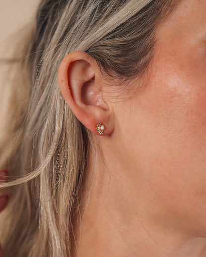 Sterling Silver Half Halo Opal Studs