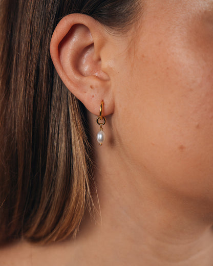 Sterling Silver Pearl Drop Hoop Earrings