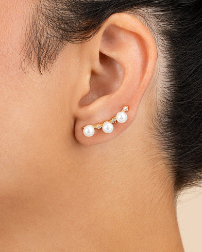 Sterling Silver Siena CZ & Pearl Threader Earrings