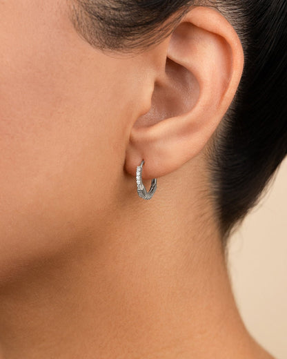 Sterling Silver Emerald Cut Bezel Set Huggie Hoop Earrings