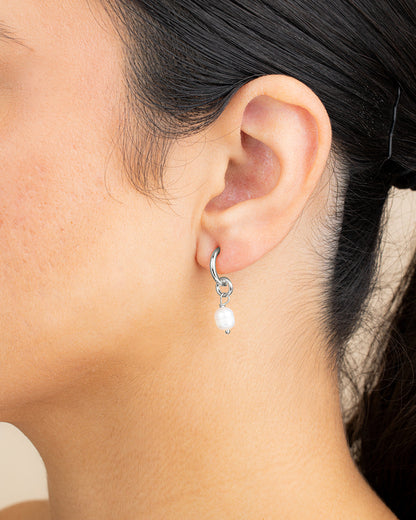 Sterling Silver Pearl Drop Hoop Earrings