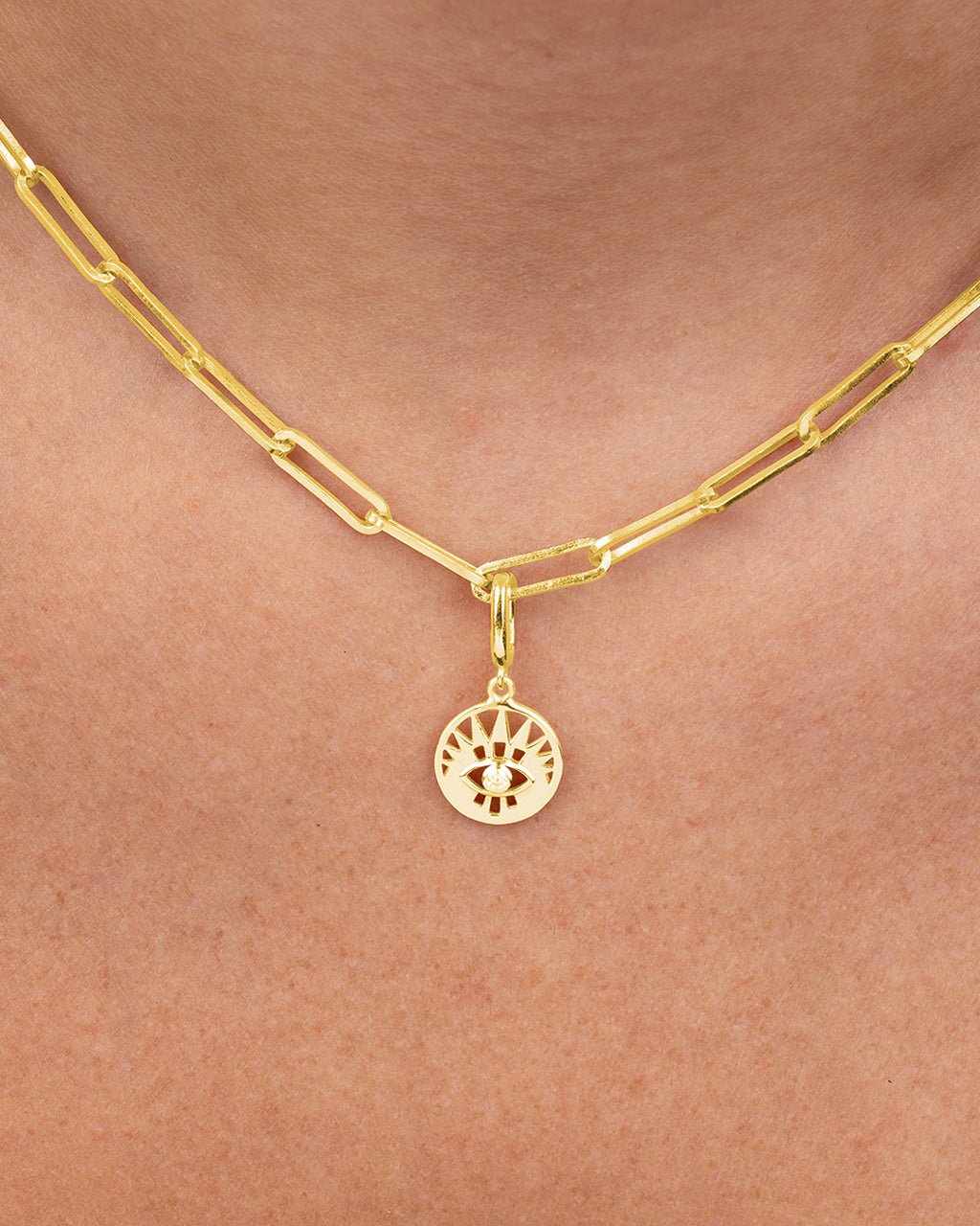 Sterling Silver CZ Evil Eye Disc Charm