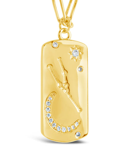 CZ Constellation Dog Tag Pendant Necklace