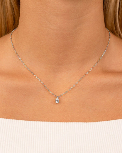 Sterling Silver Oval CZ Prong Set Pendant
