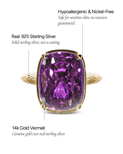 Sterling Silver Elongated Cushion Amethyst CZ Cocktail Ring