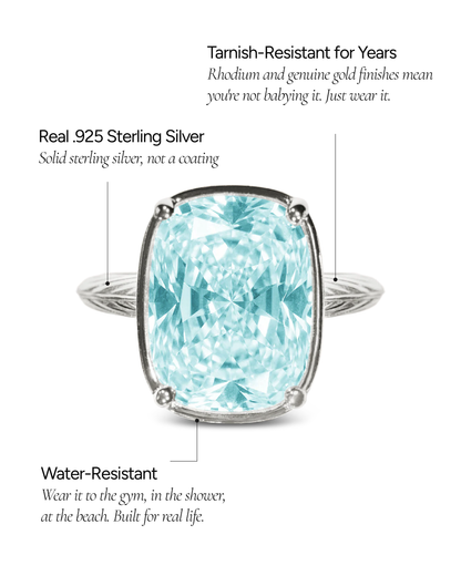 Sterling Silver Elongated Cushion Aquamarine CZ Cocktail Ring