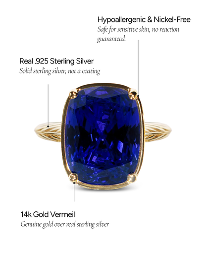 Sterling Silver Elongated Cushion Sapphire CZ Cocktail Ring