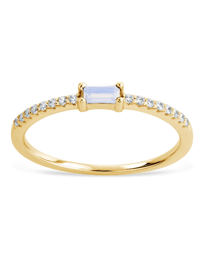 Sterling Silver Thin Moonstone CZ Stacking Birthstone Ring