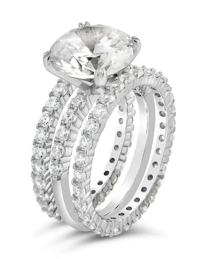 Sterling Silver Brilliant Engagement Ring Set of 3