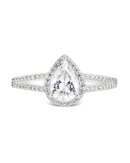 Sterling Silver CZ Pear Cut Engagement Ring
