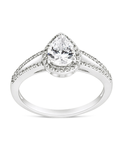 Sterling Silver CZ Pear Cut Engagement Ring