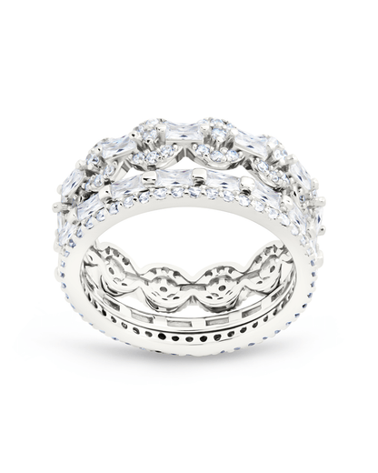 Sterling Silver Melody CZ Bezel Ring Set of 3