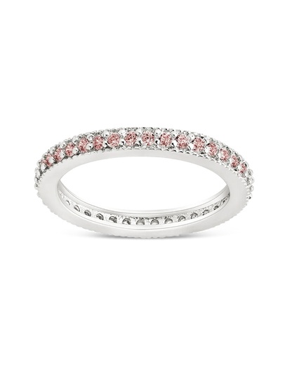 Sterling Silver 2.5mm Thin Pink CZ Band Ring