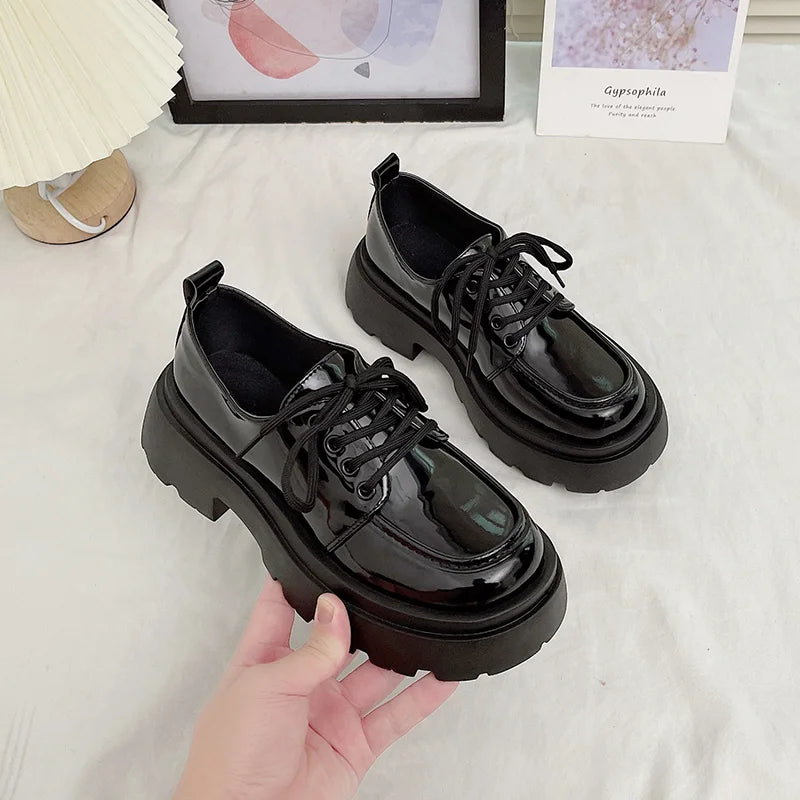 Women Spring New Black Platform Flats Shoes Women Loafers Slip on Boat Shoes Designer Casual Leather Oxfords