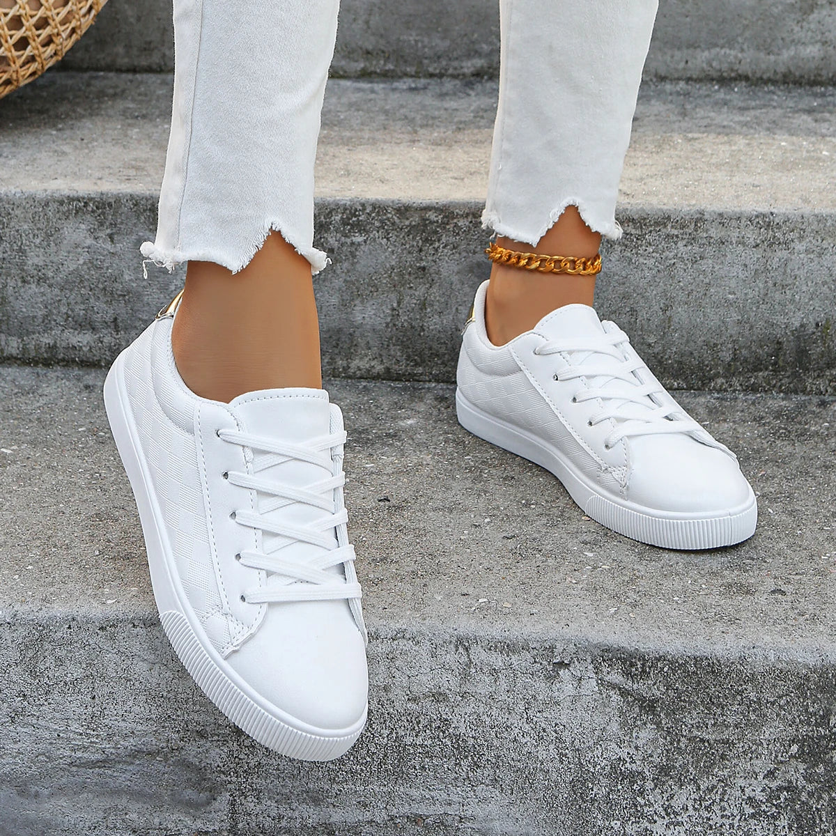 Women Casual Shoes New Spring Woman Shoes Fashion White Sneakers Breathable Lace-Up Women Sneakers Platform Flats Shoes