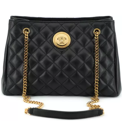 Black Quilted Nappa Leather Medusa Tote Handbag