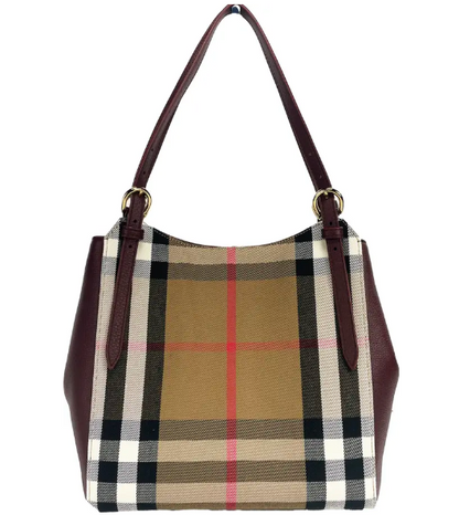 Small Canterby Mahogany Leather Check Canvas Tote Bag Purse