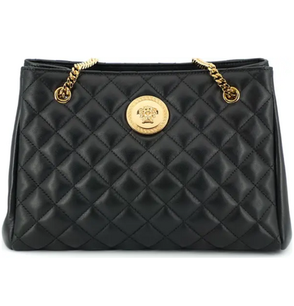 Black Quilted Nappa Leather Medusa Tote Handbag