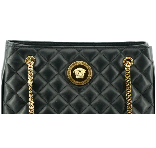 Black Quilted Nappa Leather Medusa Tote Handbag