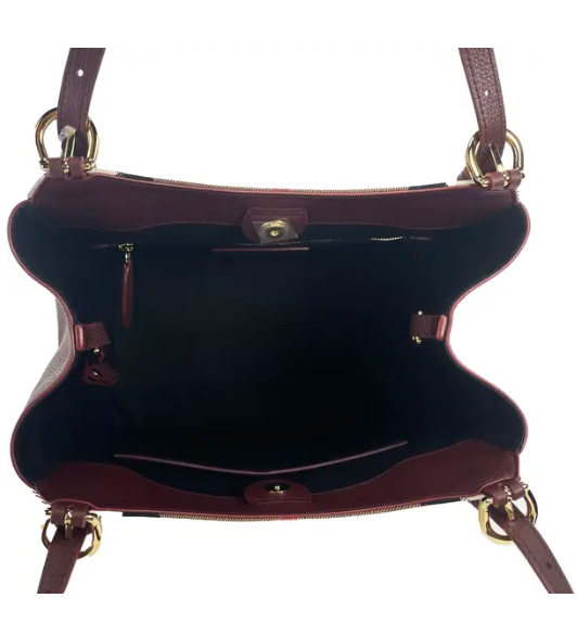 Small Canterby Mahogany Leather Check Canvas Tote Bag Purse