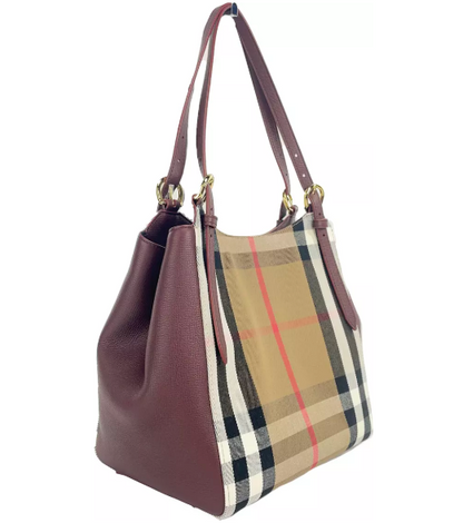 Small Canterby Mahogany Leather Check Canvas Tote Bag Purse