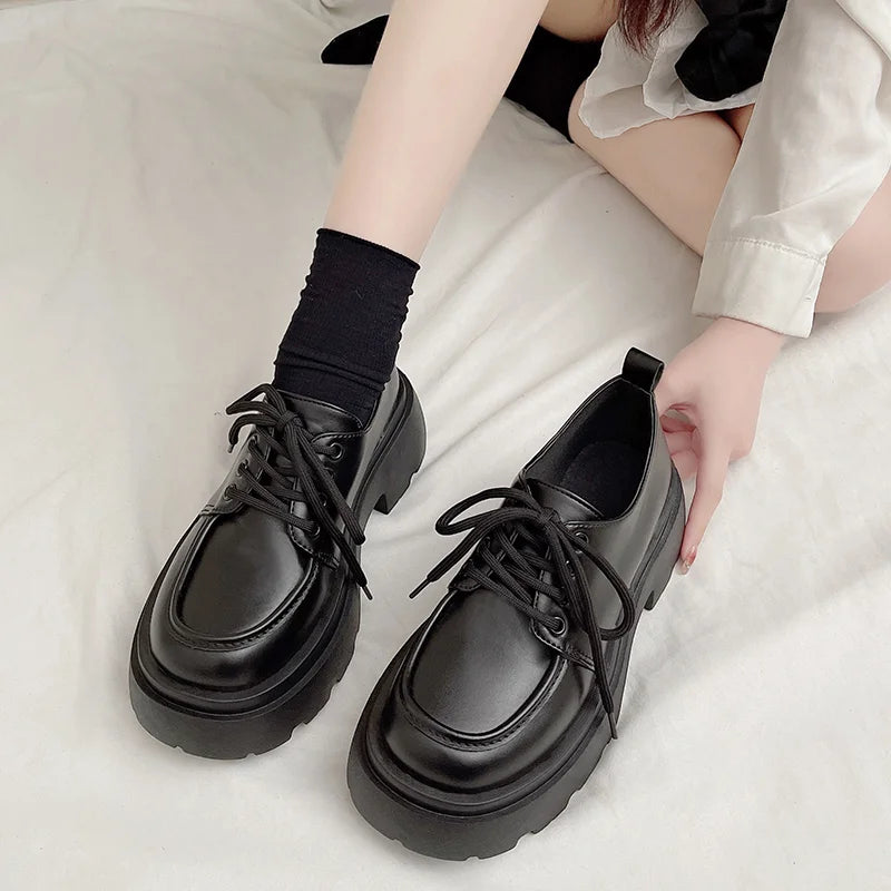 Women Spring New Black Platform Flats Shoes Women Loafers Slip on Boat Shoes Designer Casual Leather Oxfords