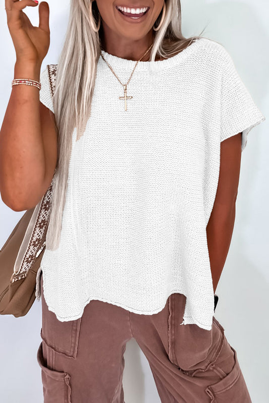 Jet Stream Solid Color Side Slits Sweater Tee