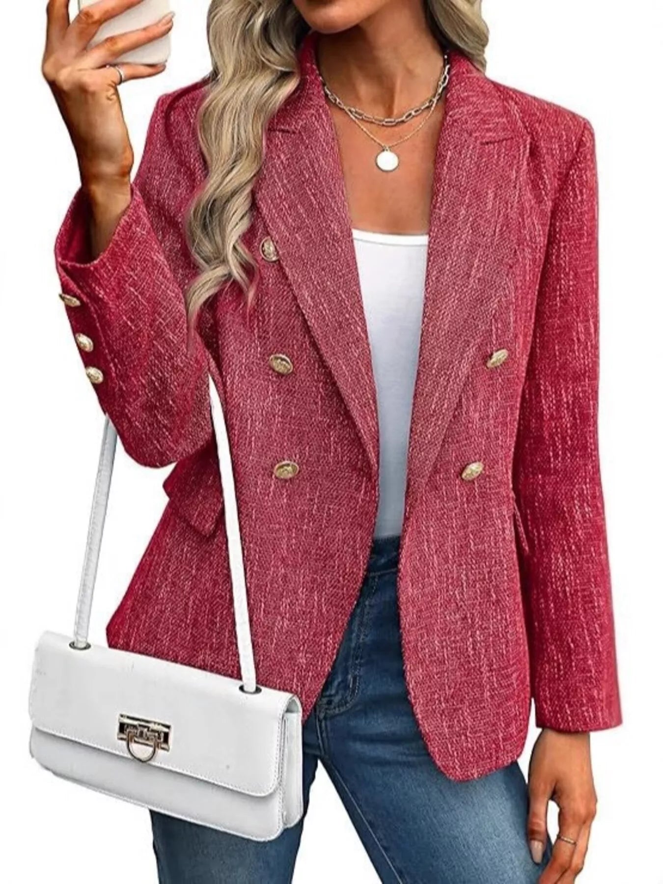 Double-Breasted Lapel Collar Blazer