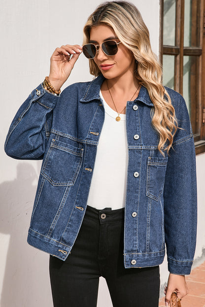 Light Blue Washed Oversized Pocketed Denim Jacket