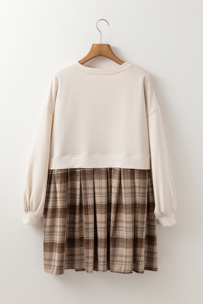 Black Plaid Patchwork High Waist Sweatshirt Mini Dress