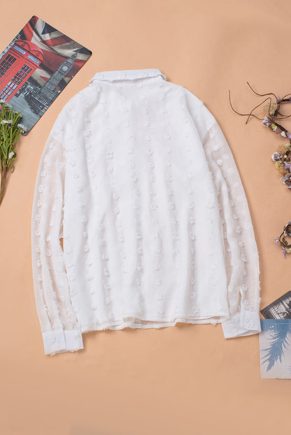 Swiss Dot Button Up Long Sleeve Shirt