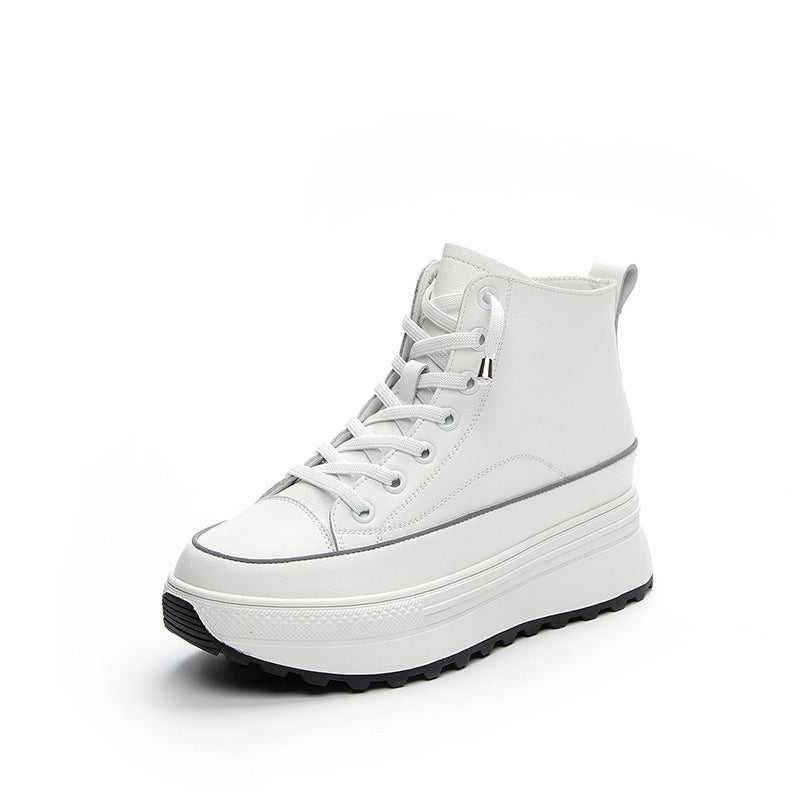 Thick soled small white shoes for women 2022 autumn new leather all-in-one high top casual shoes muffin inside increase sports shoes for women