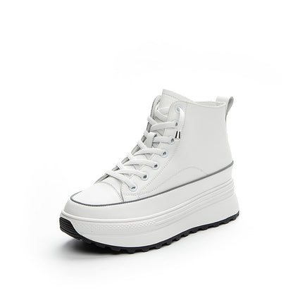 Thick soled small white shoes for women 2022 autumn new leather all-in-one high top casual shoes muffin inside increase sports shoes for women