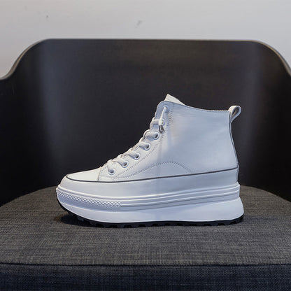 Thick soled small white shoes for women 2022 autumn new leather all-in-one high top casual shoes muffin inside increase sports shoes for women